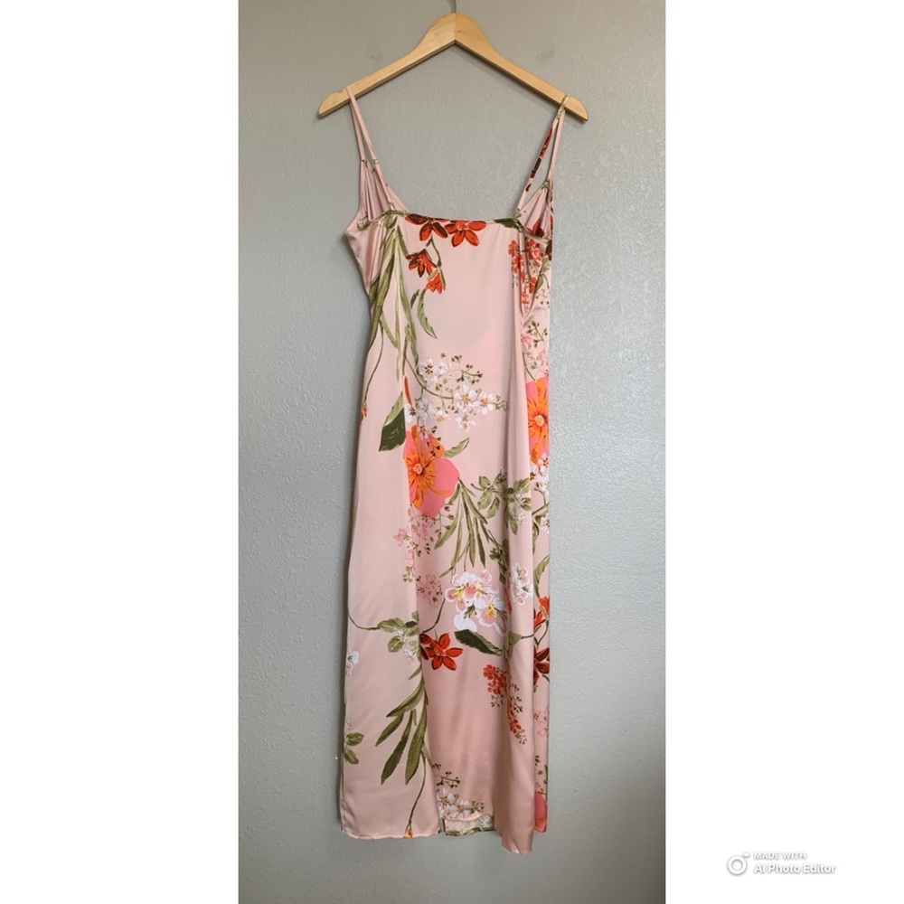 Lulu's Pink Floral Midi Slip Dress with Orange Floral Accents NWOT - Picture 8 of 16